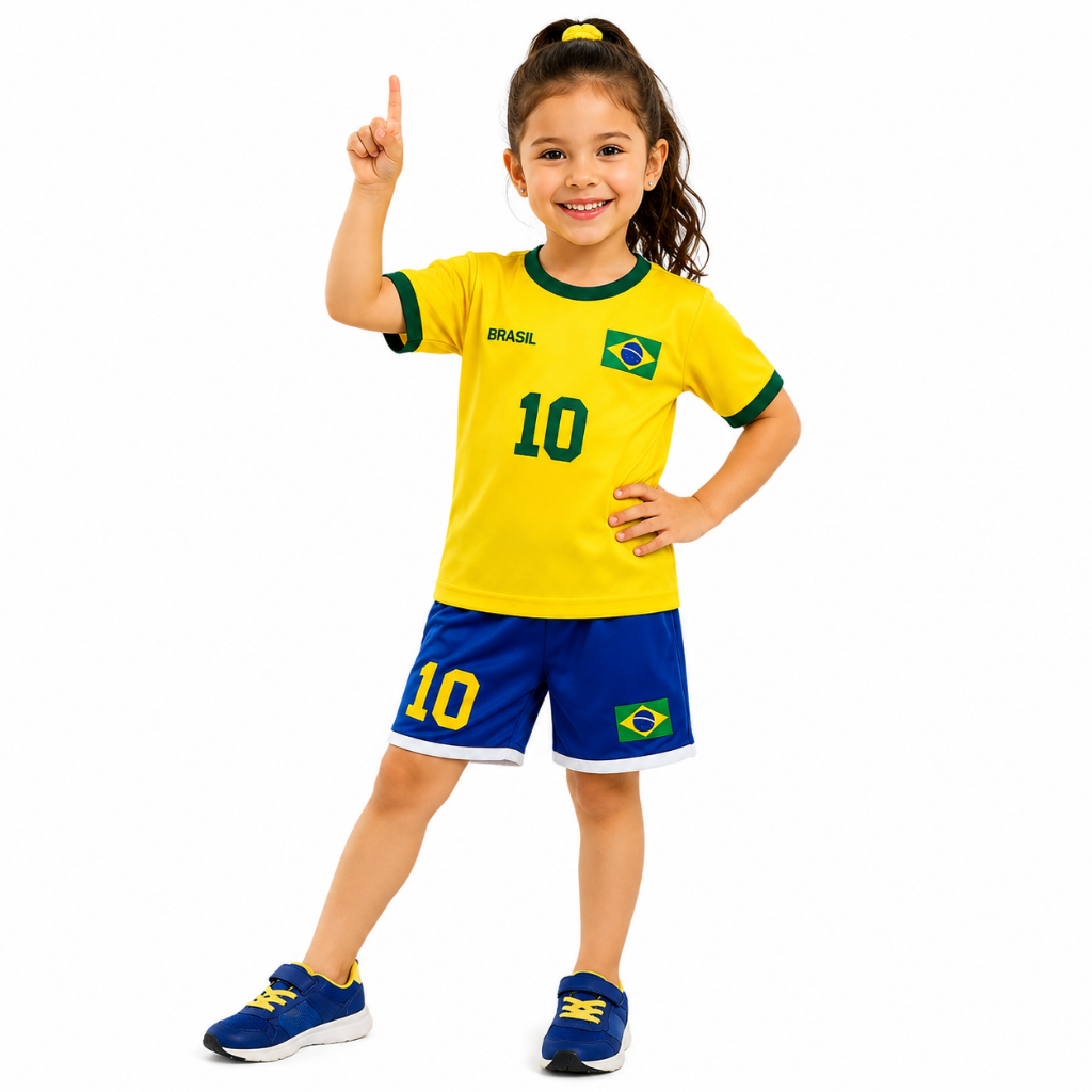 Conjunto Menina Infantil Do Brasil - Camiseta + Bermuda Menino Unissex Futebol Copa