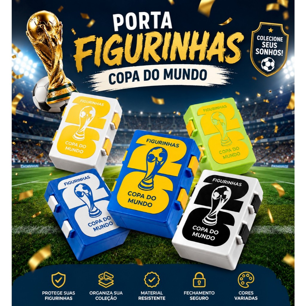 Porta Figurinha Álbum Copa do Mundo 2026 - Caixa de Figurinha - Organizador de Figurinha