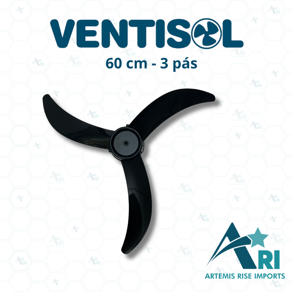 Hélice 60cm 3 Pás Preta para Ventilador Industrial Compatível com Ventisol