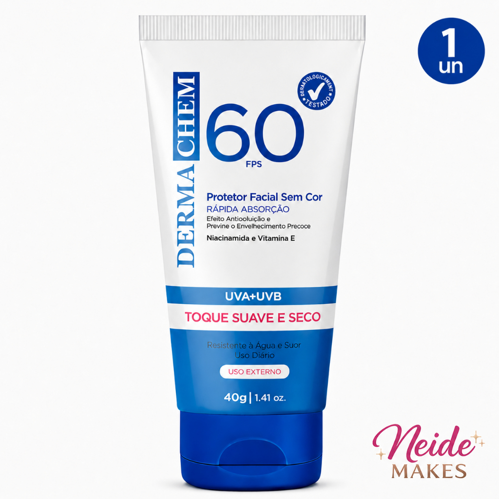 Protetor Solar Rosto FPS 60 Dermachem Validade ( 2028 )Sem Cor Toque Seco  40g