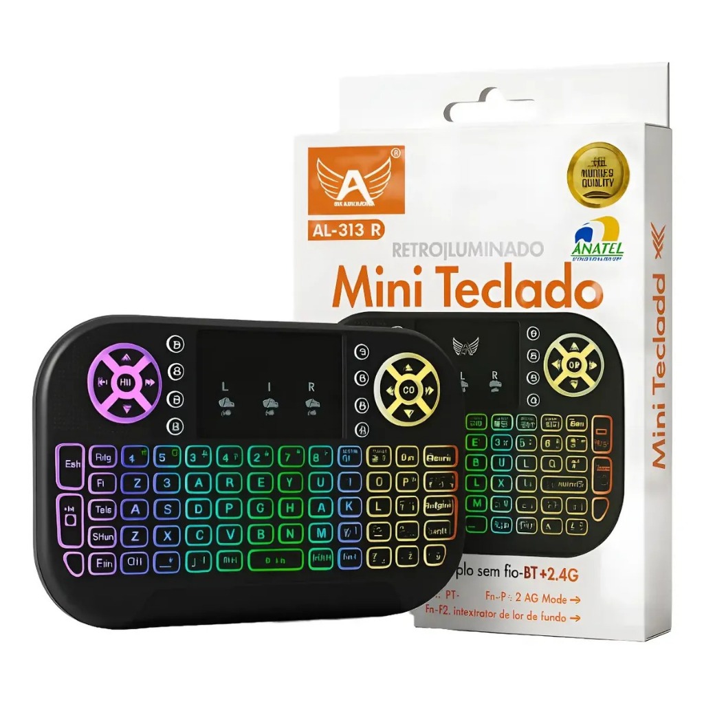 Mini Teclado sem fio Com Led RGB Controle Sem Fio Para Smart Tv Computador Pc wireless