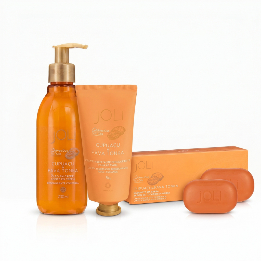 Kit Joli: Óleo em Creme Cupuaçu e Fava Tonka 20ml + Creme para as mãos 50g + 2 Sabonete em Barra 90g