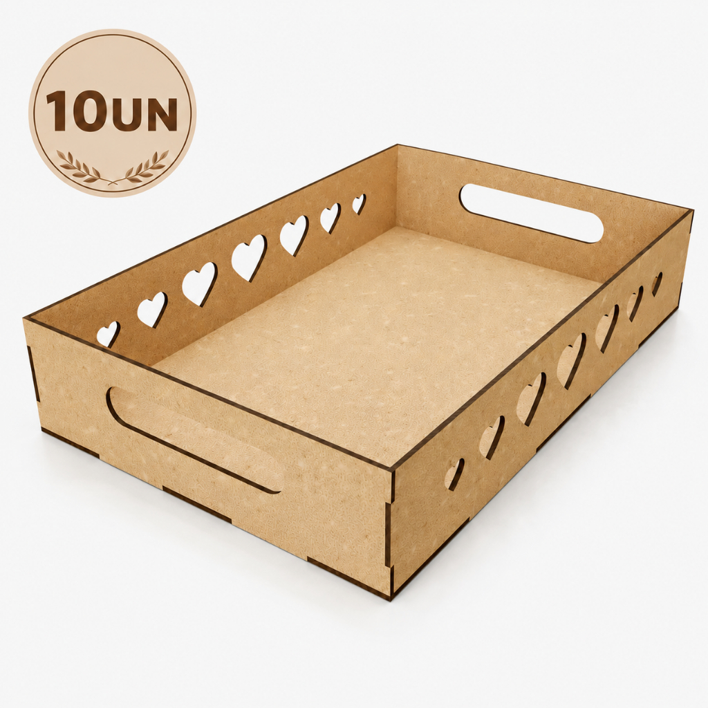 Kit  Bandejas Lisas Decoração Coração Em Mdf Cru Envio 24h