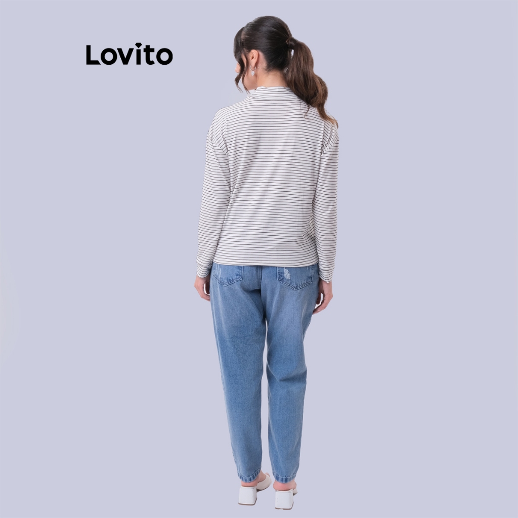 Lovito Blusa Manga Longa Gola Alta Listrada SRB540BRL570 · foto 2