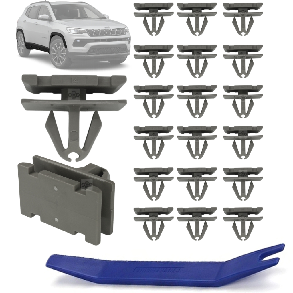 Kit 20 Grampo Presilha Fixação da Moldura Lateral Para Jeep Compass 2016 até 2023 Todos