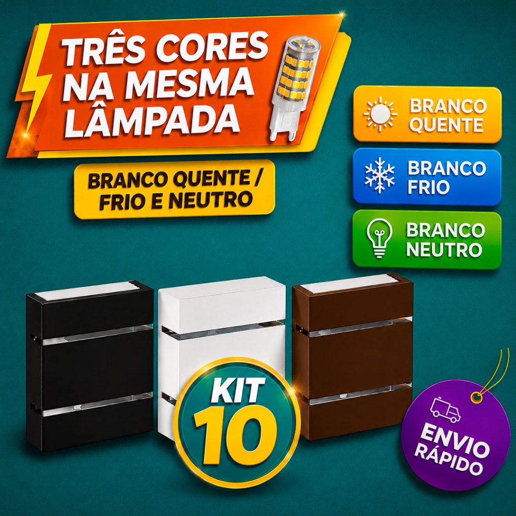 Kit 10 Arandelas com lâmpada 3 cores na mesma lâmpada 300040006500K ÁREA EXTERNA ILUMINAÇÃO