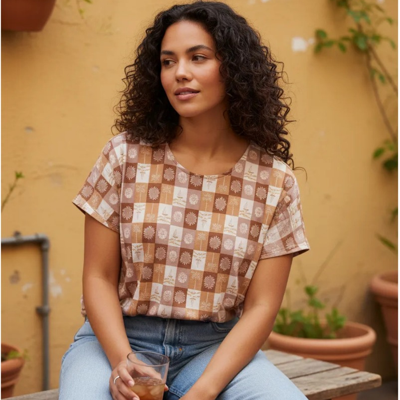 Blusa Feminina Estampada Tendência Malha Fria Blusinha Confortável Casual Para o Dia a Dia Fresca Para Verão Elegante
