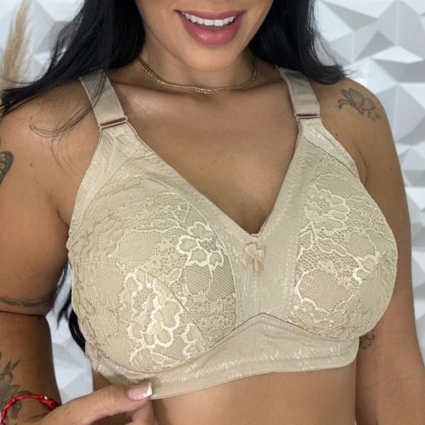 Sutiã Reforçado Atlta Sustentação Plus Size Cetinete Com Renda Moda Lingerie Feminina Sem Bojo