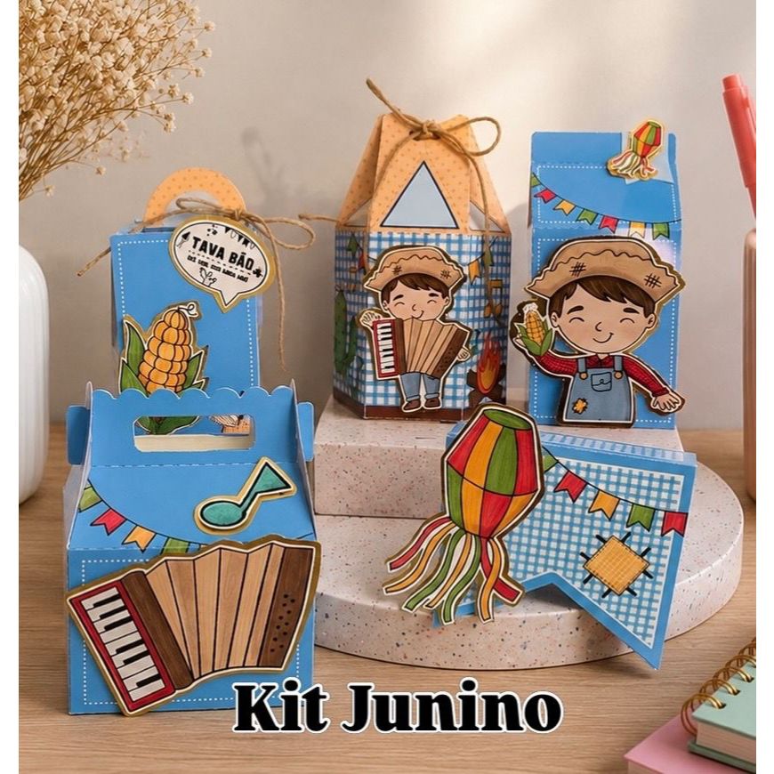 Kit Festa Junina Personalizado Montado | Caixinhas Personalizadas | Lembrancinhas Aniversário