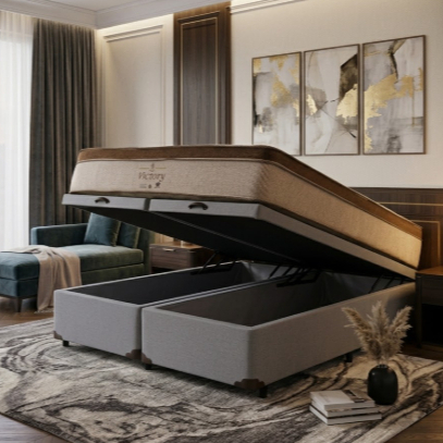 Cama Box Baú Queen Cinza e Colchão Victory Molas Vstore