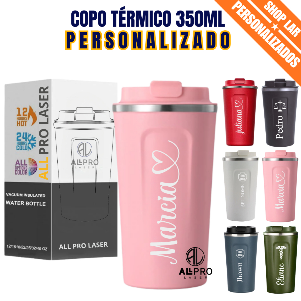 Imagem Copo Térmico Coffee Inox 350ml Personalizado Nome Logo Signos Profissão
