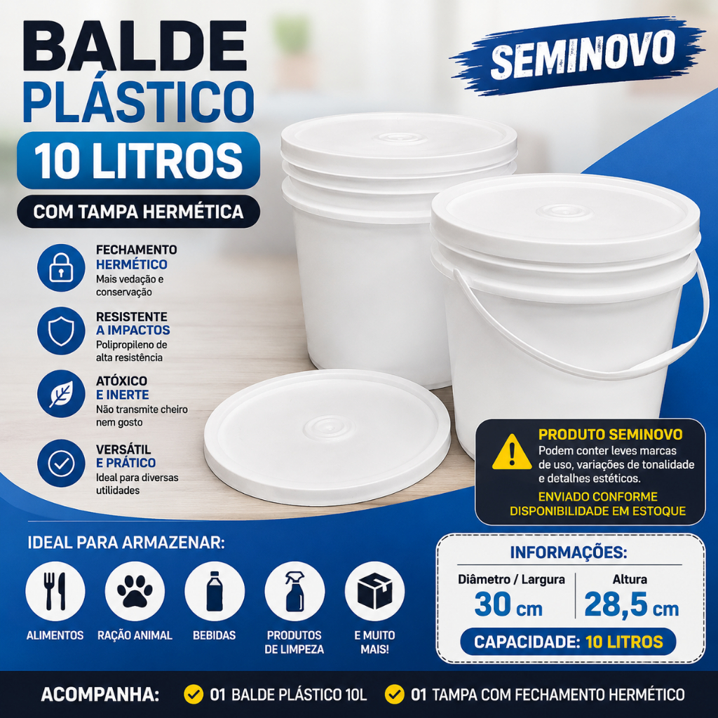 Kit 10 Balde Plástico 10 Litros Para Limpeza Alimentos Utilidades