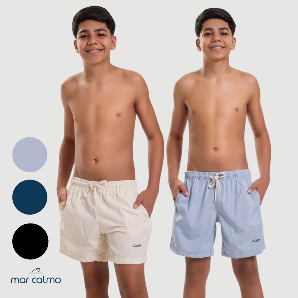 KIT 2 BERMUDA MAURICINHO JUVENIL MASCULINO TACTEL COM ELASTANO PREMIUM LISO CADARÇO CRU CORRIDA ACADEMIA CAMINHADA PRAIA