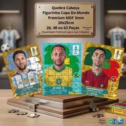 Quebra Cabeça Figurinhas da Copa Do Mundo em Mdf 3mm 20x25cm 20/48/63 Peças Grandes Brinquedo Jogo