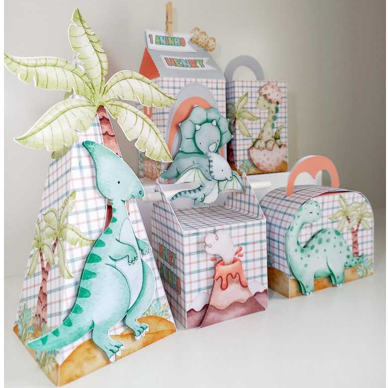 Kit Caixas Premium Personalizada Dinossauro Em 3D | Festa Infantil | Caixinhas Personalizadas | Aniversário | +BRINDE