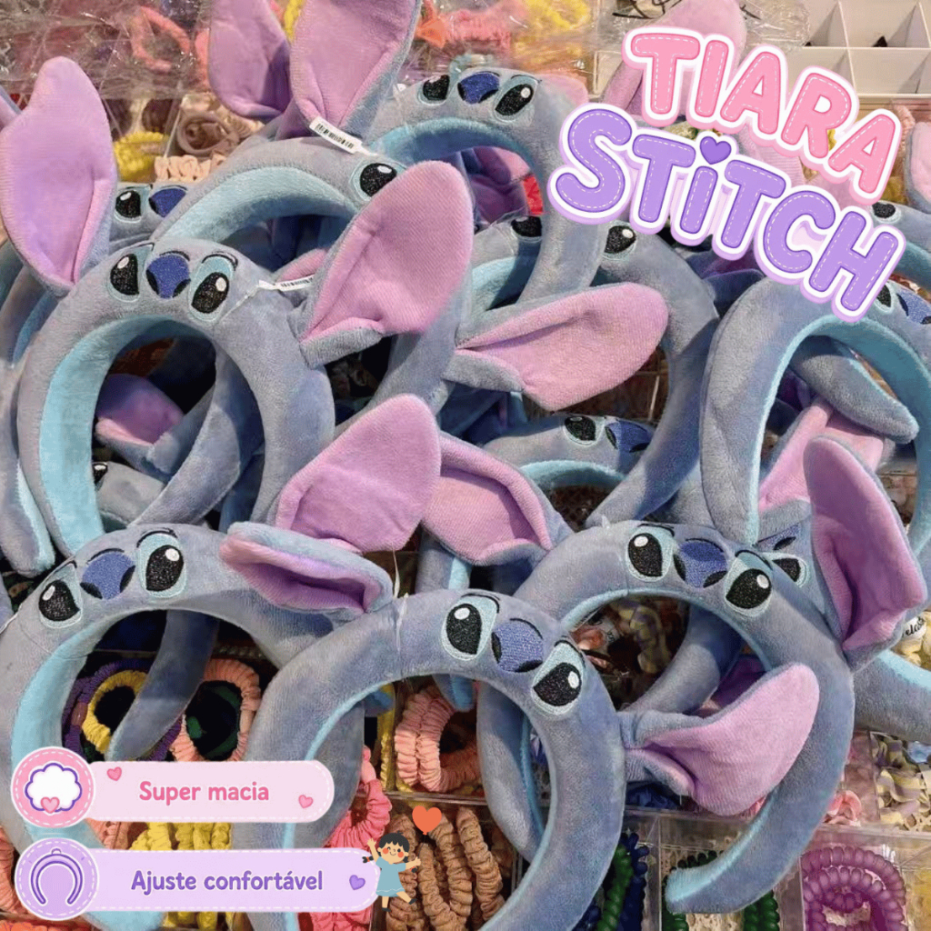 Tiara Stitch Fofa Pelúcia Arco de Cabelo Infantil e Cosplay Kawaii