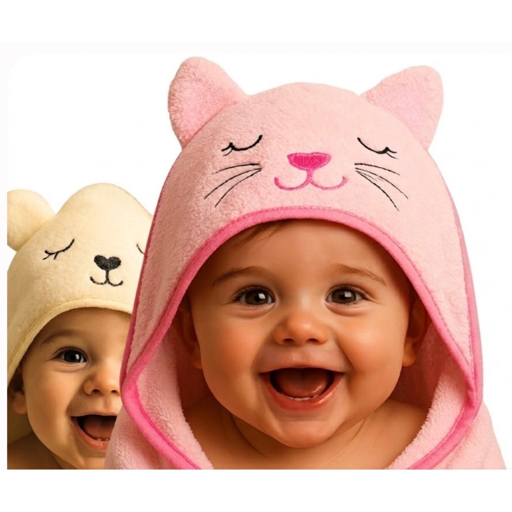 Kit 2 Toalhas Banho Bebê Capuz Bordado Forrada Soft Fleece Macio