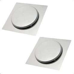 Kit 2 Ralo Click 10x10 Prateado Cromado Brilhante em Aço Inox Quadrado Inteligente Para Banheiro