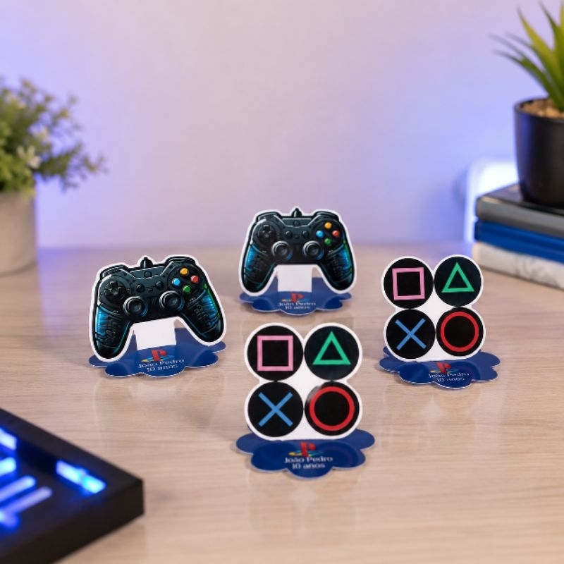 Aplique 3D 5x5  personalizado para caixinha acrílica e latinha tema Vídeo game Playstation Lembrancinha para festa