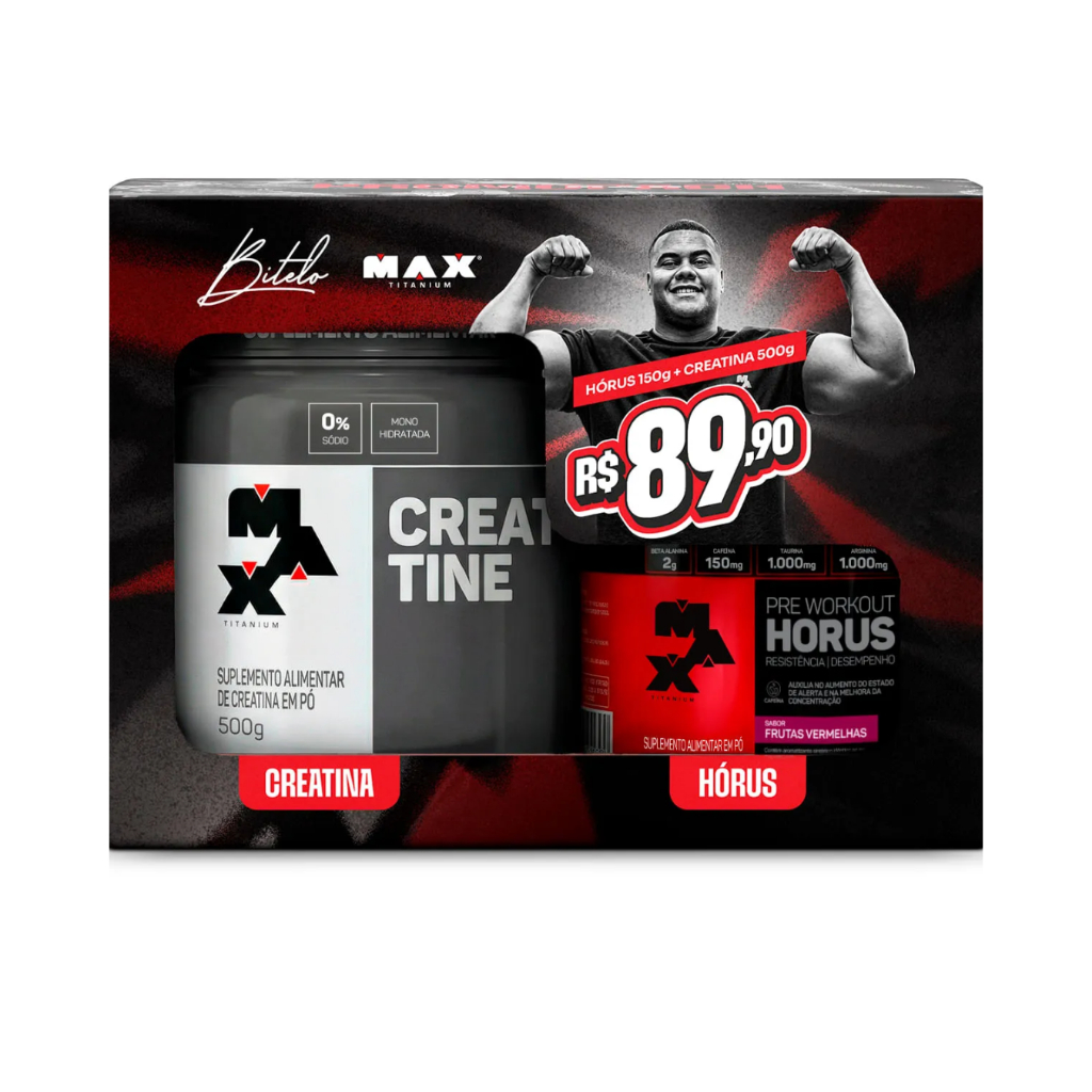 Kit Bitelo Creatina 500g Hórus 150g  Max Titanium