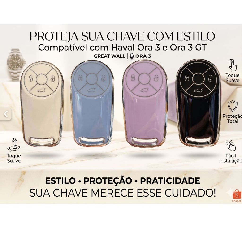Capa Protetora Chave Canivete TPU Great Wall Ora 3 Ora 3 GT 2023 2024 2025 Keyless Silicone Anti Impacto