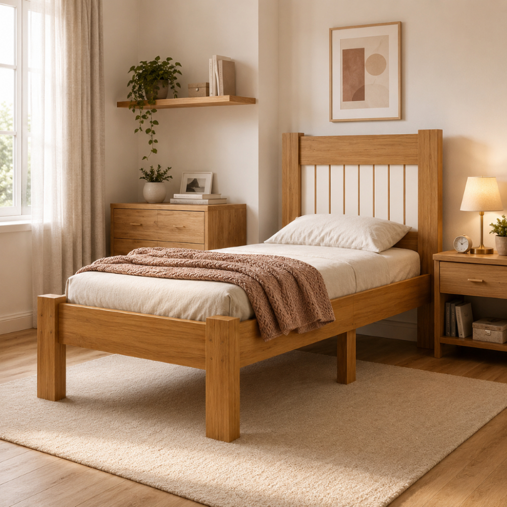 Cama De Solteiro Bela Estilo Ripado Moderno Para Quarto Resistente De MDF Com 6 Pés