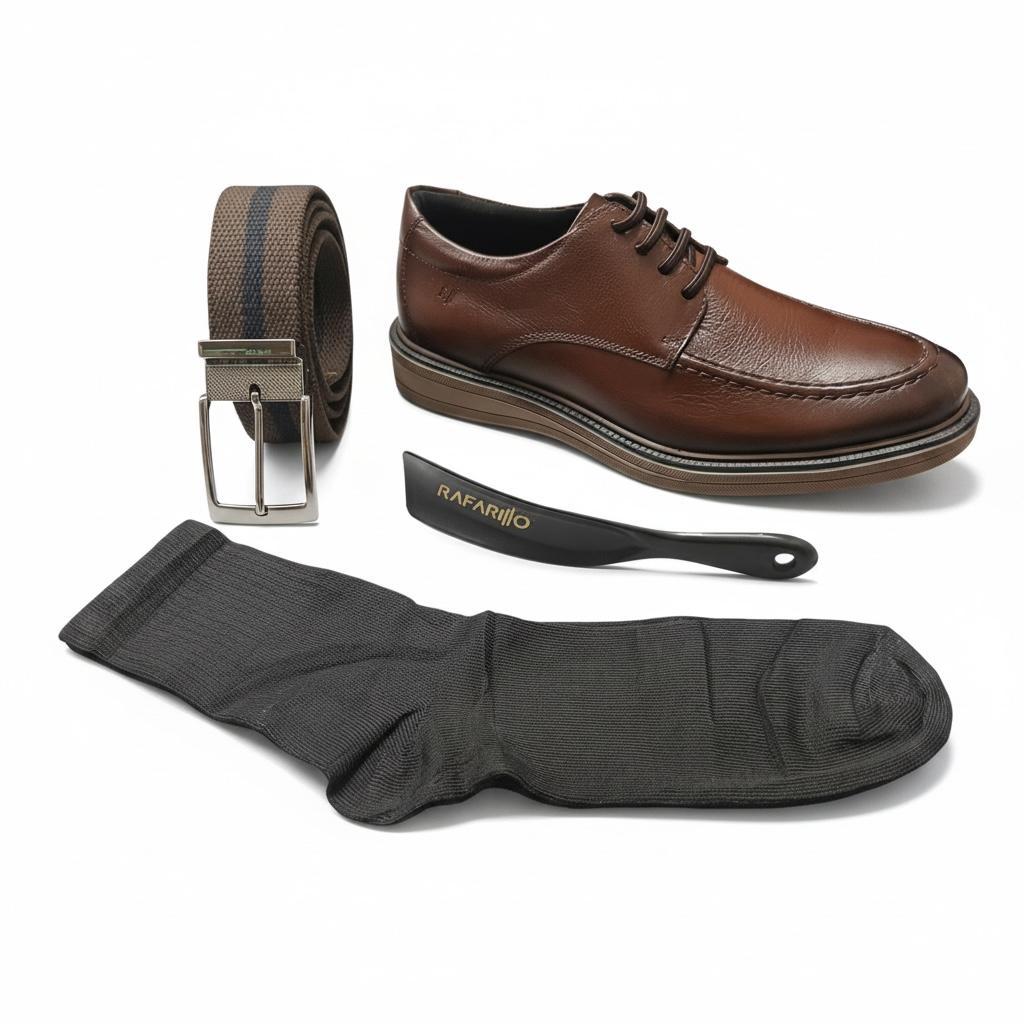 Sapato Social Masculino Rafarillo Kit Meia Cinto Calçadeira Conforto Classico