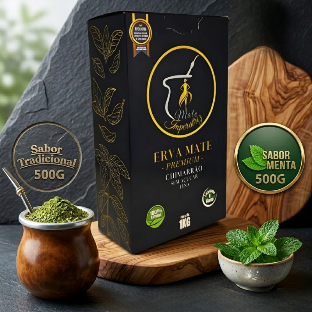 Erva Mate Imperatriz Mista Chimarrão Sabor Tradicional e Menta 2 Pacotes de 500G Cada