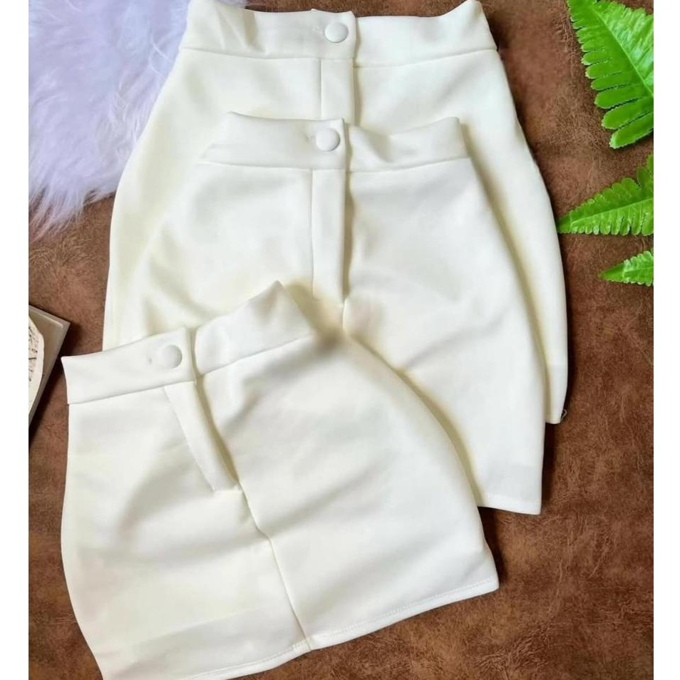 Short Saia Feminino Neoprene Botão Saia Frente e Atrás Tendência Verão Alfaiataria Cintura Alta