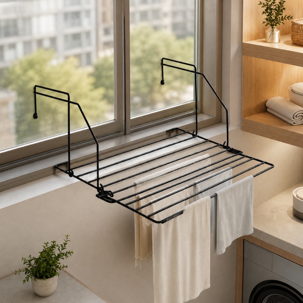 Varal Preto Portátil de Janela Apartamento Prático