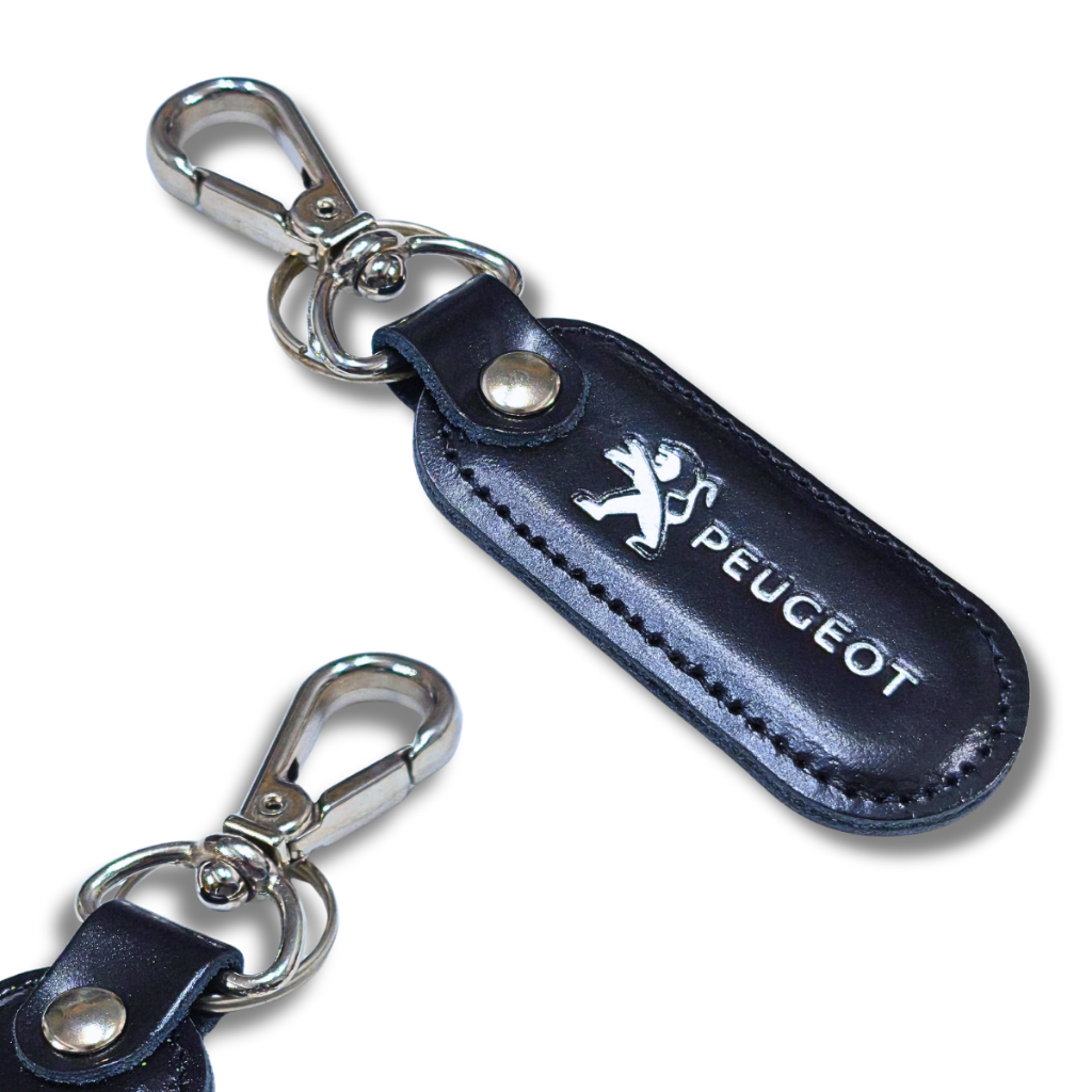 Chaveiro Peugeot Couro Preto Carro Automotivo Mosquetão Universal
