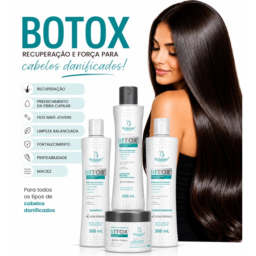 Kit BTOX Plástica Capilar 4 Itens Cabelo Hidratação Reparação Frizz Reconstrução Botox-Bio Instinto