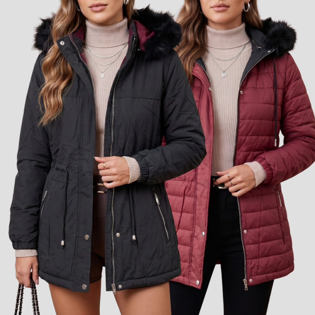 Parka Dupla Face Feminina Impermeável Sarja Casaco Frio Intenso Inverno Capuz Pelinho