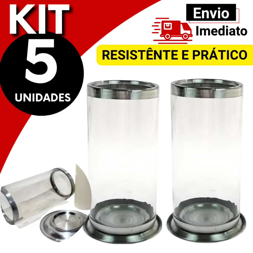 5 Copo Para Vela Suporte De 7 Dias Vidro Alumínio Antichamas - ZP7