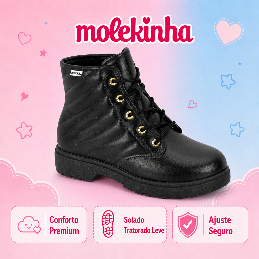 Bota Coturno Menina Molekinha Tratorada Estilo Conforto | Lançamento Original Molekinha !