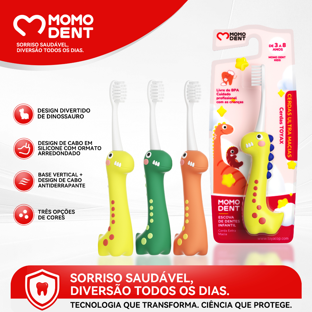 MOMODENT Escova Dental Infantil com Formato de Dinossauro
