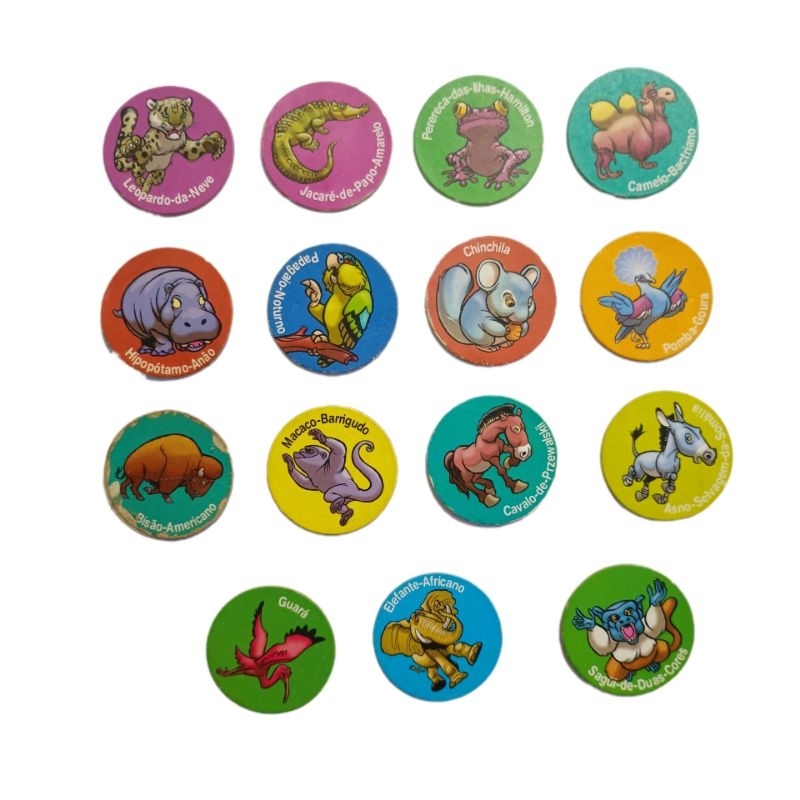 kit 15 tazos cromos coleção ping pong zaps animais em extinção retro nerd geek