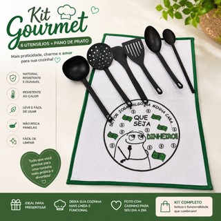 Kit Gourmet Cozinha 7 Peças + Pano de Prato | Utensílios de Cozinha Completo | Kit Cozinha Moderna