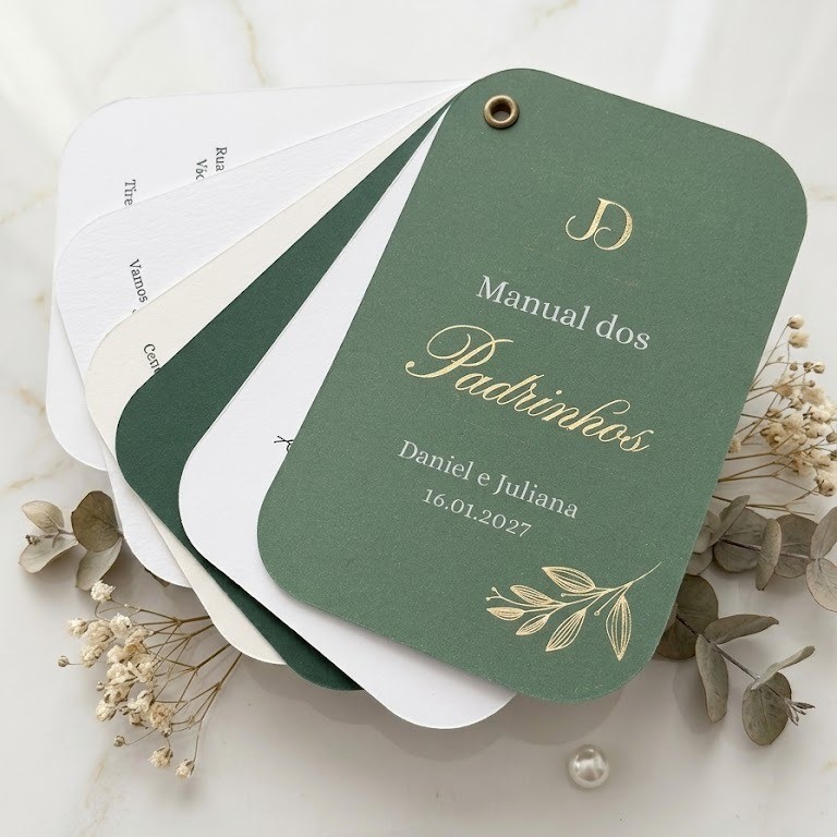 Manual de Padrinhos Retangular Personalizado com Capa Hot Stamping