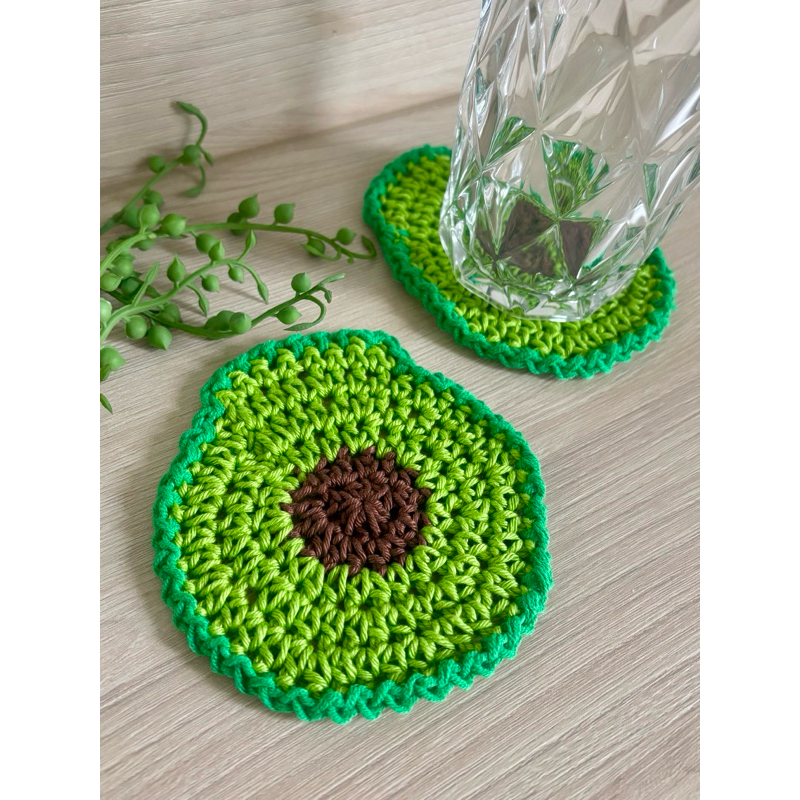 Porta Copos Crochê conj 2 unid Abacate Verde Fruta Decoração Mesa Posta Lavável Gabi Crochê