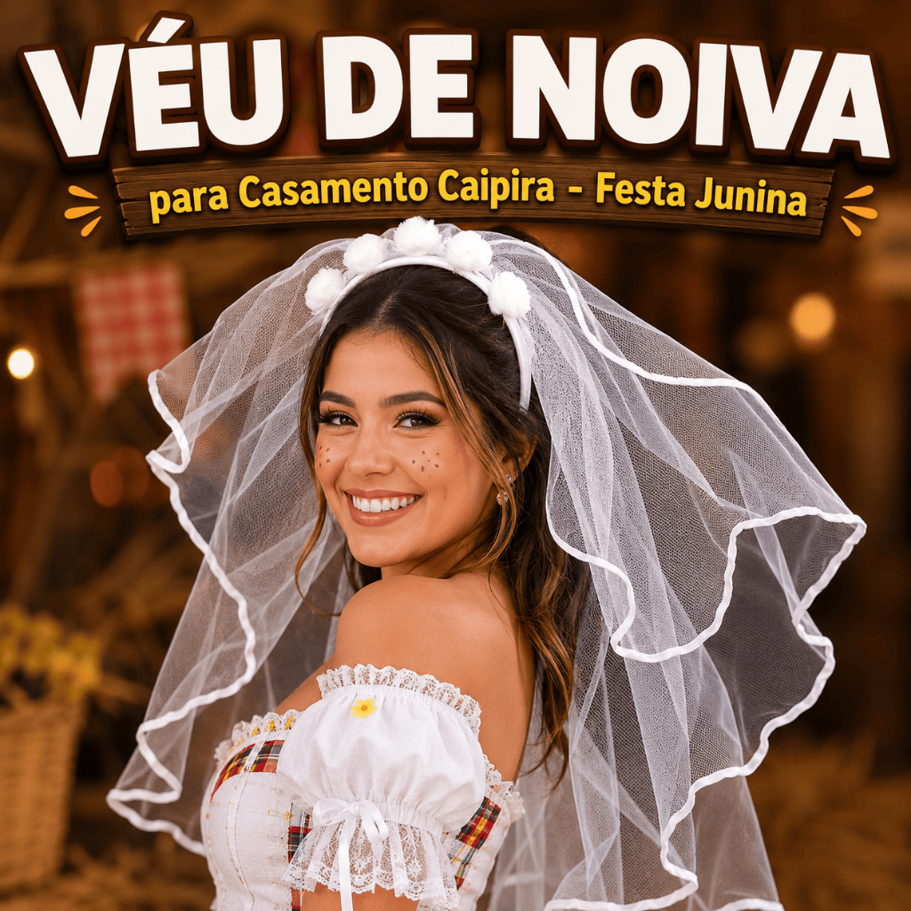Véu de Noiva para Festa Junina, São João, Arraiá Fantasia Caipira Festas Despedida De Solteira