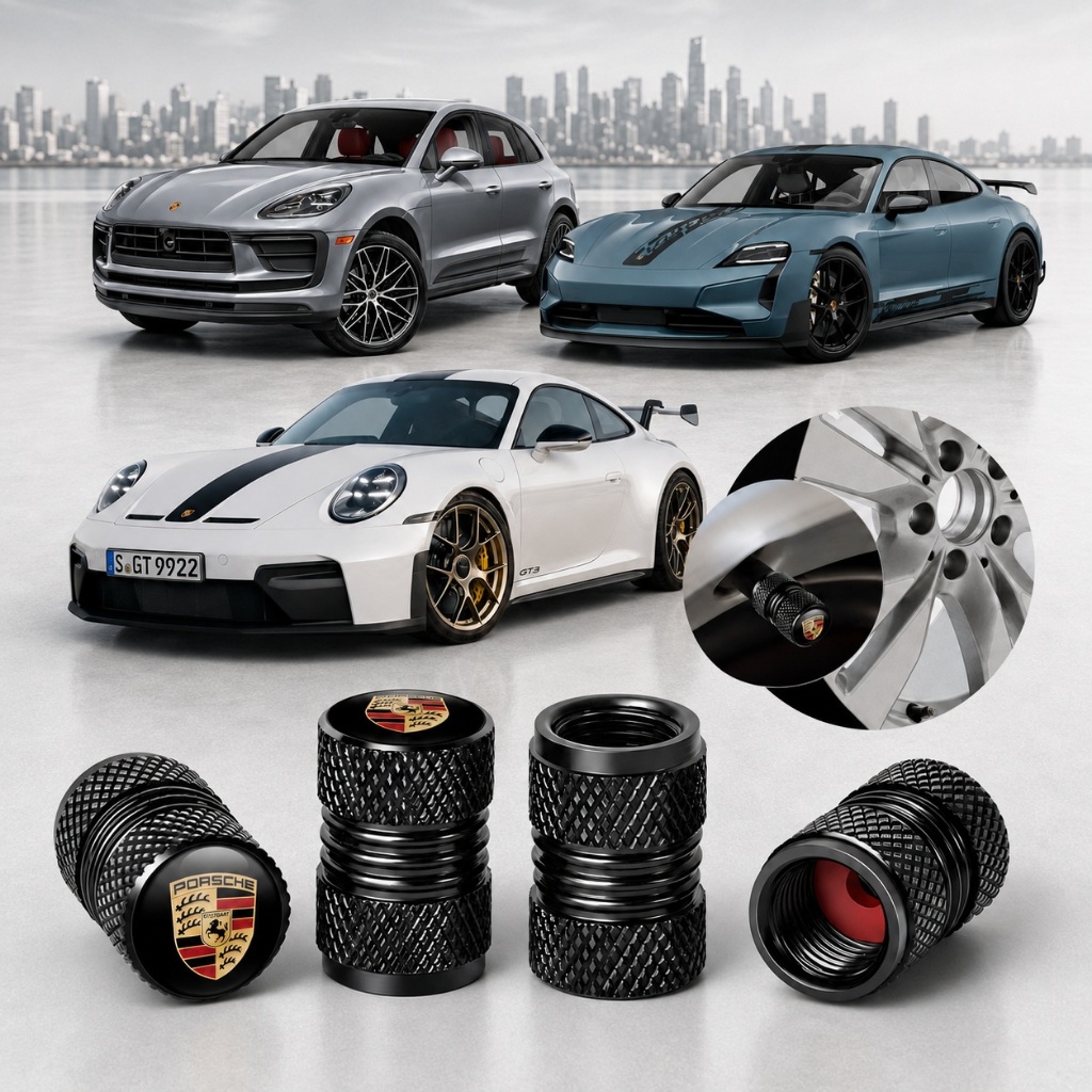 Kit 4 Tampas Bico De Pneu P/ Veiculos Porsche 911, 911 GT3 RS, 911 Turbo S, Macan, Taycan, Cayenne