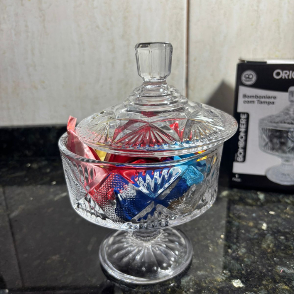 Bomboniere Original Glass 510ml com Tampa | Porta Doces Luxo Cristal Transparente Decorativo