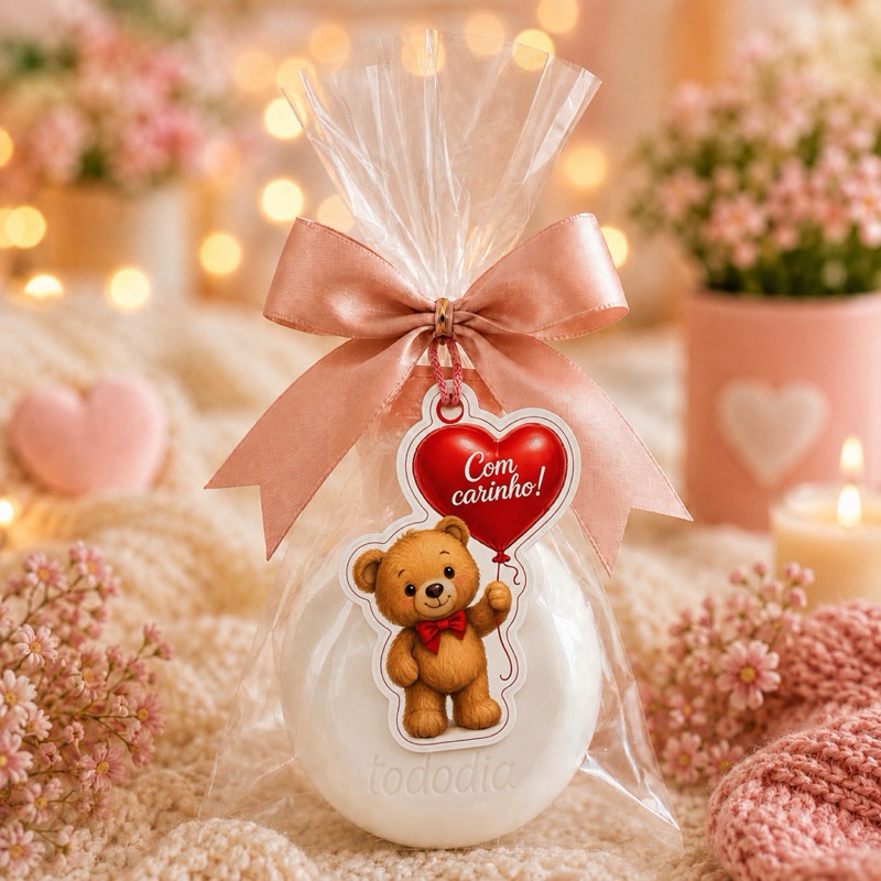 Kit 25 a 100 Tag para Presente Ursinho “Com Carinho”