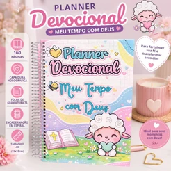Planner Devocional Cristão Feminino 🌸 Meu Tempo com Deus A5 Capa Dura Holográfica