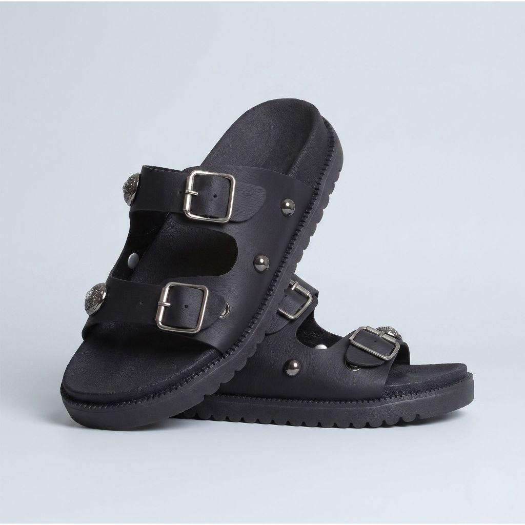 Chinelo Papete Feminina Mãe Filha 28 ao 39 Preto com Fivela Kidstep