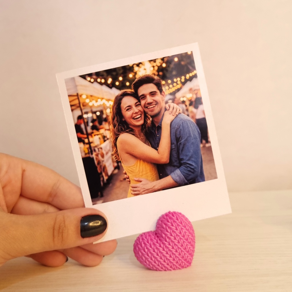 Porta Fotos Retrato Coração Tricô 3D Com Foto Polaroid Presente Namorados Conjunto Decorativo | IZDO