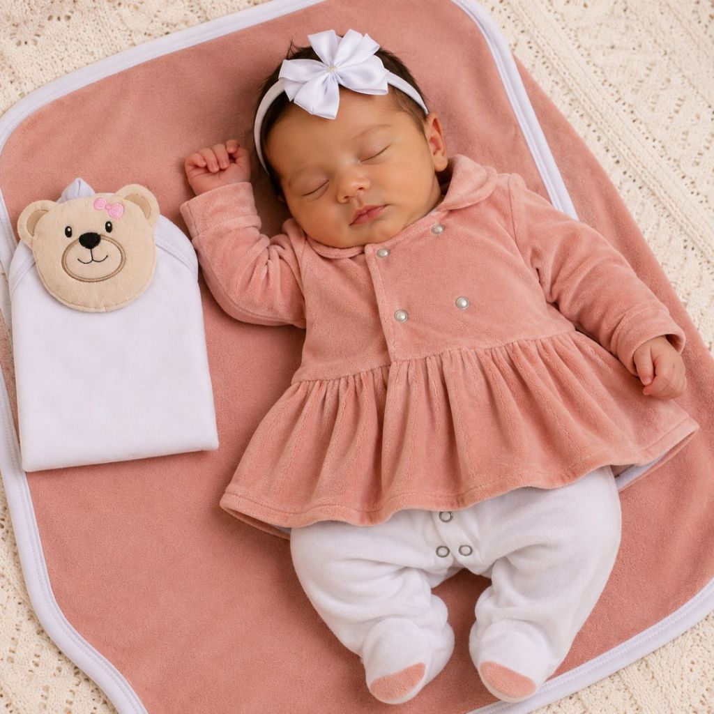 Saída Maternidade Menina Plush Eloá 05 Peças Roupa de Bebê Menina