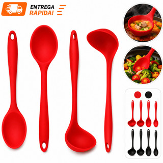 Kit Concha Feijão  Colher iDe Arroz De Silicone Sopa Para Cozinha Linha Premium Vermelho Preto