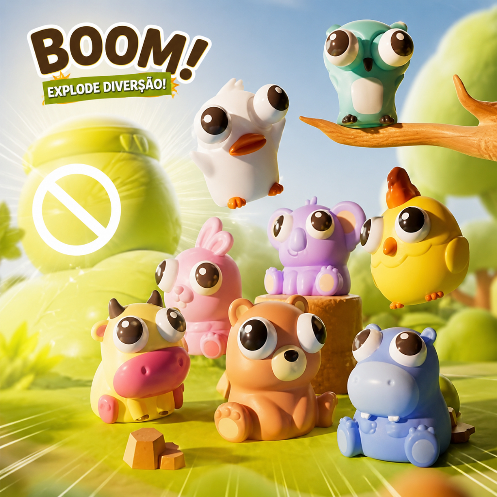 Brinquedo Anti Stress Animal Olhos Saltados Squishy Divertido Infantil Aperta e Solta Colorido 3+